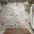 Atlantic Gray Marble 5/8x5/8 Tumbled Mosaic — Bathroom floor