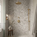 Atlantic Gray Marble 5/8x5/8 Tumbled Mosaic — Bathroom shower wall