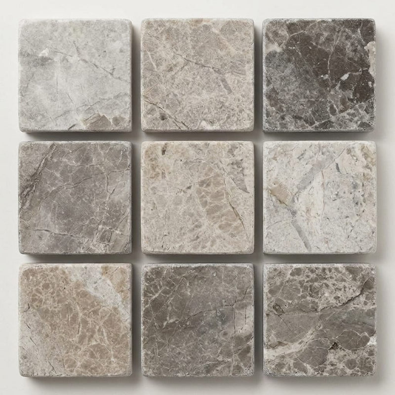 Atlantic Gray Marble 5/8x5/8 Tumbled Mosaic close-up