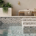 Atlantic Gray Marble 5/8x5/8 Tumbled Mosaic — Swimming Pool pool interior tiling