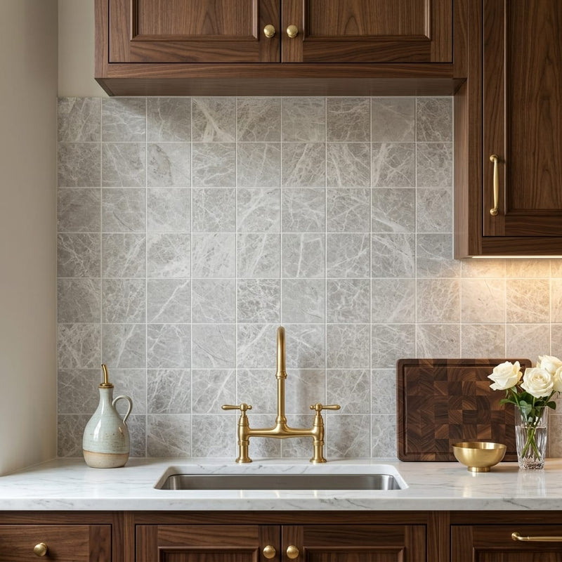 Atlantic Gray Marble 6x6 Polished/Honed Tile — Kitchen backsplash