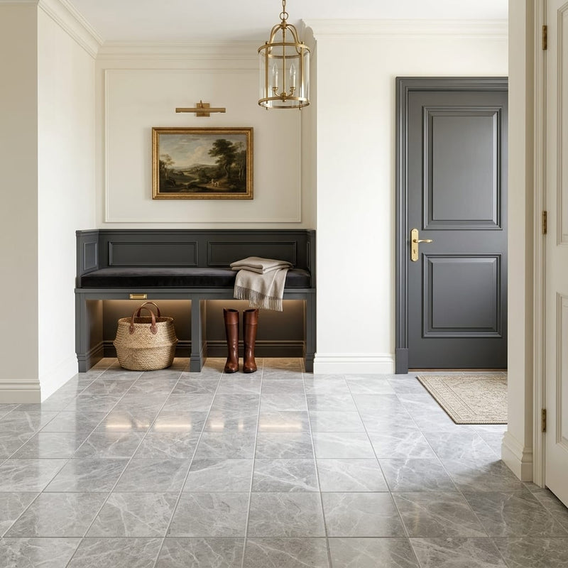 Atlantic Gray Marble 6x6 Polished/Honed Tile — Mudroom floor