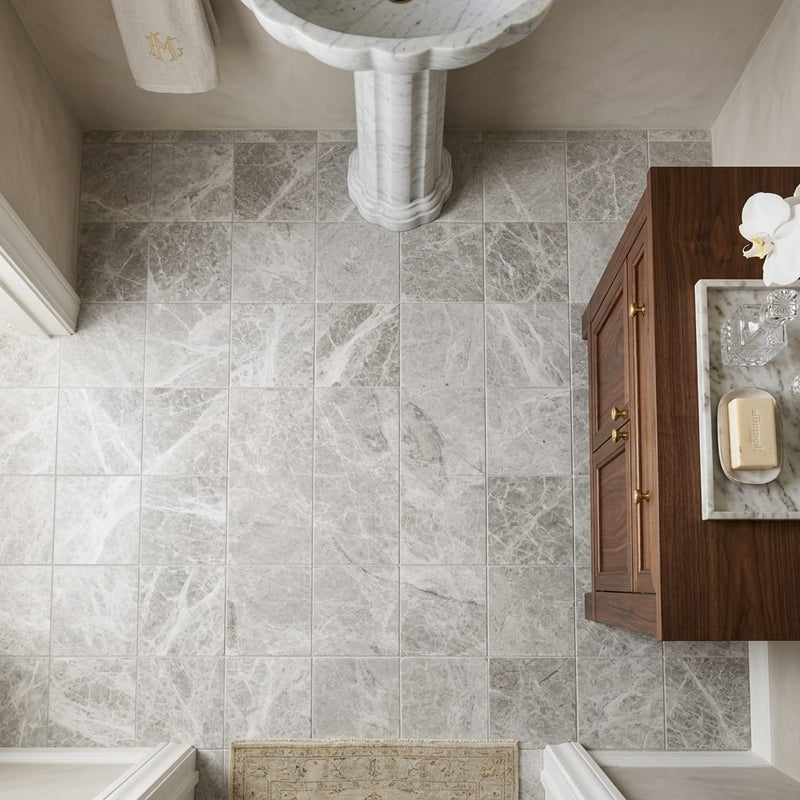Atlantic Gray Marble 6x6 Polished/Honed Tile — Powder Room floor