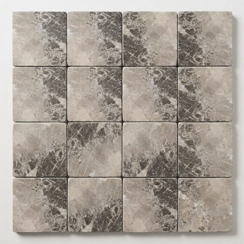 Atlantic Gray Marble 6x6 Tumbled Tile close-up
