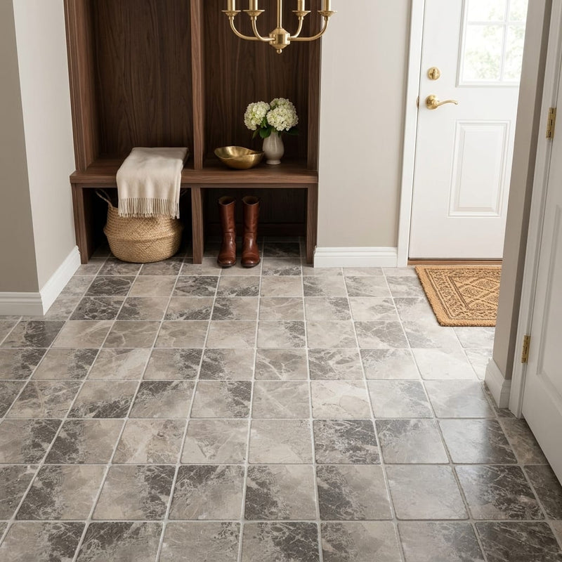 Atlantic Gray Marble 6x6 Tumbled Tile — Mudroom floor