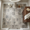 Atlantic Gray Marble 6x6 Tumbled Tile — Powder Room floor