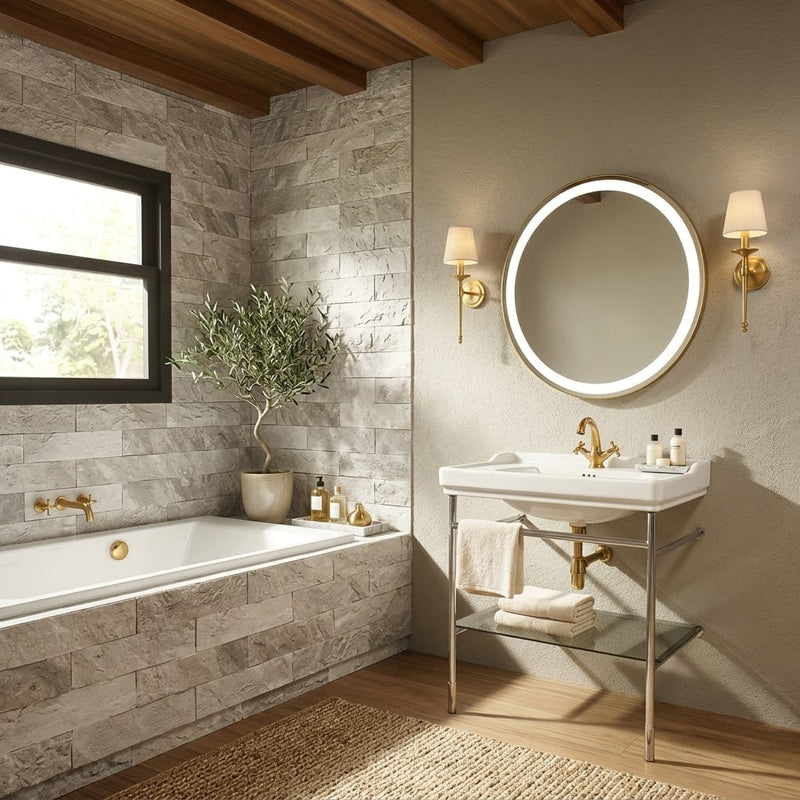 Atlantic Grey 4x16 Split Face Marble Tile — Bathroom shower wall