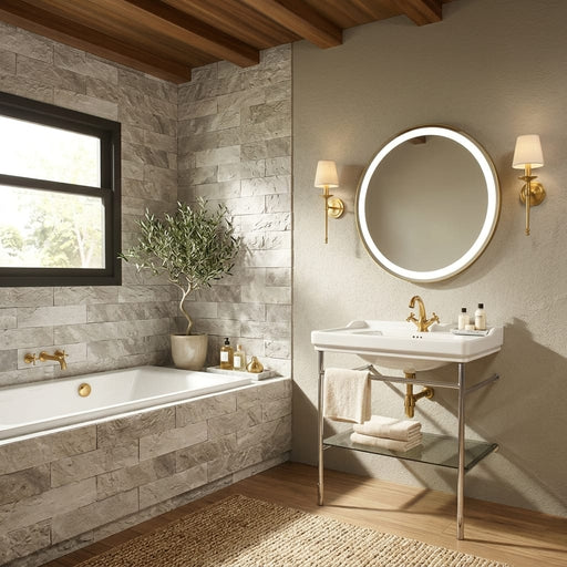 Atlantic Grey 4x16 Split Face Marble Tile — Bathroom shower wall