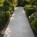 Atlantic Grey 6x12 Sandblasted Marble Paver — Garden path