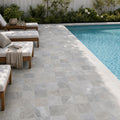Atlantic Grey 6x6 Sandblasted Marble Paver — Backyard pool deck