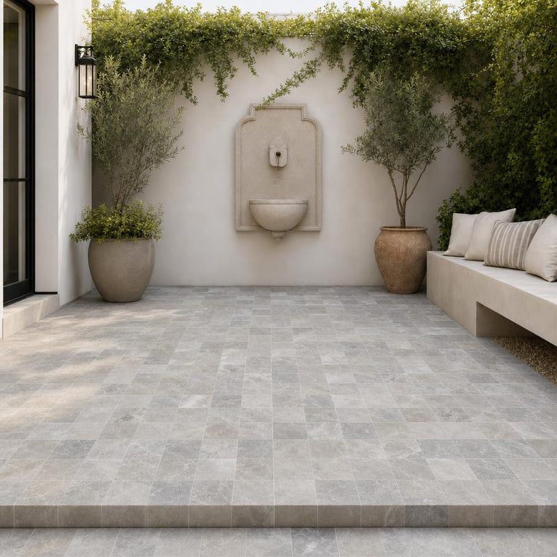 Atlantic Grey 6x6 Sandblasted Marble Paver — Courtyard paving