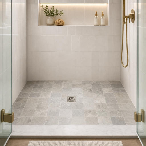Atlantic Grey 6x6 Tumbled Marble Tile — Bathroom shower floor