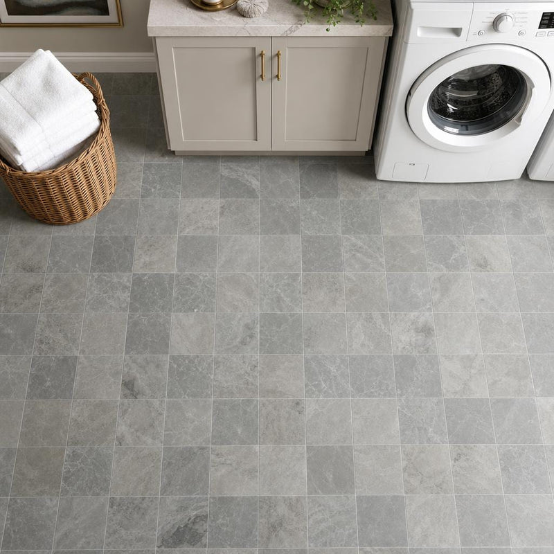 Atlantic Grey 6x6 Tumbled Marble Tile — Laundry Room floor