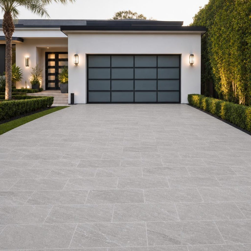 Atlantic Grey Marble Paver 12x24 Sandblasted 1.25 inch — Front Yard driveway