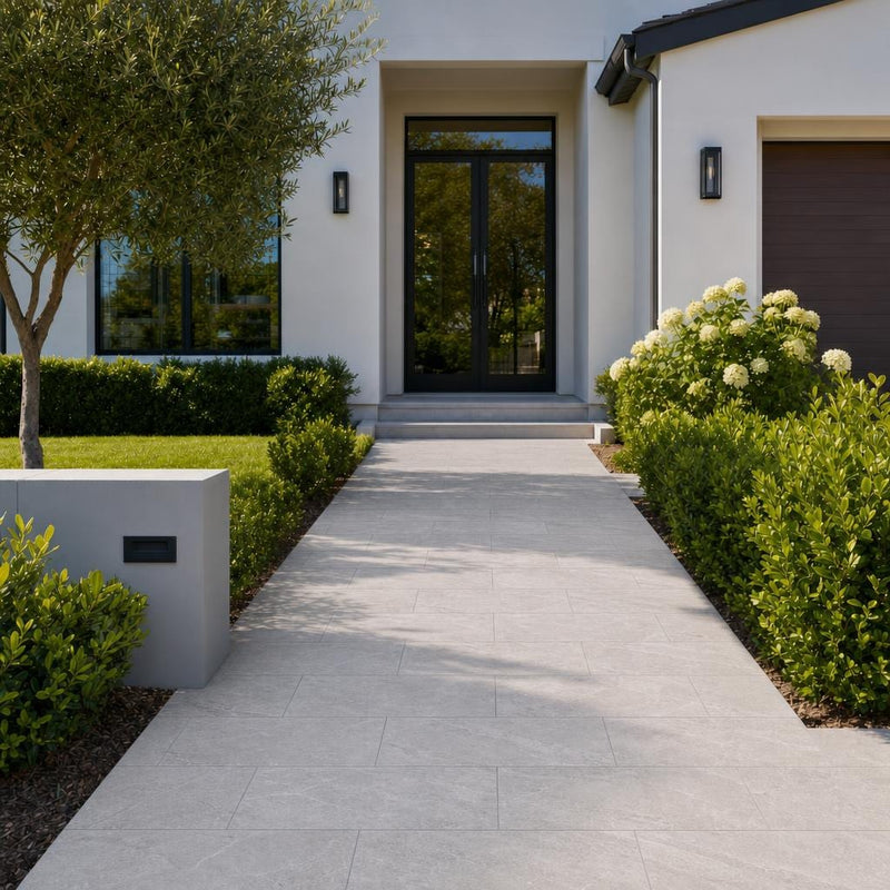 Atlantic Grey Marble Paver 12x24 Sandblasted 1.25 inch — Front Yard walkway