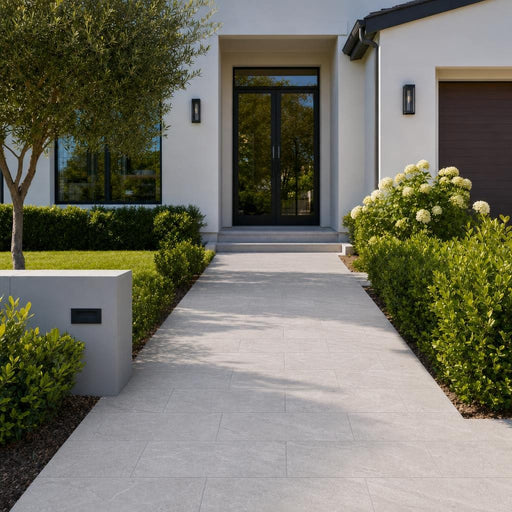 Atlantic Grey Marble Paver 12x24 Sandblasted 1.25 inch — Front Yard walkway