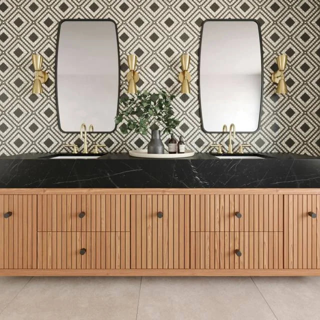 Atrium Myra Beige & Basalt 15.75x15.75 Honed Marble Mosaic