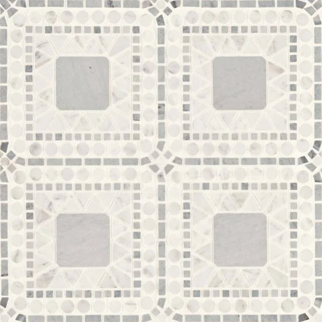 Atrium White Carrara & Bardiglio 15.75x15.75 Honed Marble Mosaic
