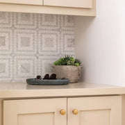 Atrium White Carrara & Thassos 15.75x15.75 Honed Decorative Marble Mosaic