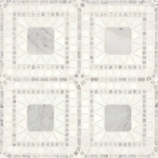 Atrium White Carrara & Thassos 15.75x15.75 Honed Decorative Marble Mosaic