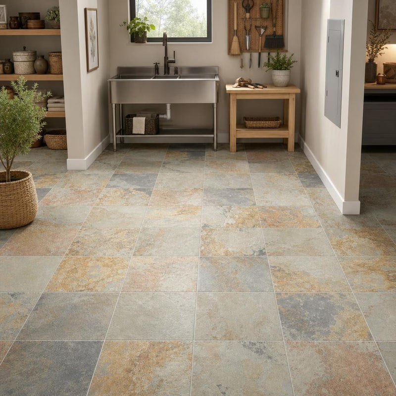 Autumn 12x12 Gauged Slate Tile — Basement floor