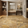 Autumn Leaves Scabos Travertine Filled, Honed & Straight Edge 12 x 12 x 3/8 Cross Cut Tile 12x12 — Basement floor