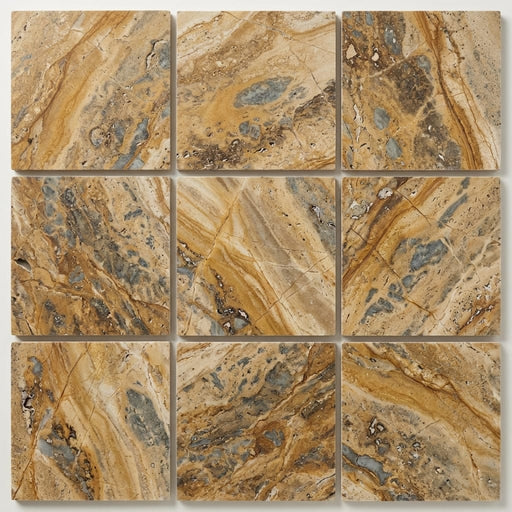 Autumn Leaves Scabos Travertine Filled, Honed & Straight Edge 12 x 12 x 3/8 Cross Cut Tile 12x12 close-up