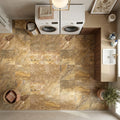 Autumn Leaves Scabos Travertine Filled, Honed & Straight Edge 12 x 12 x 3/8 Cross Cut Tile 12x12 — Laundry Room floor