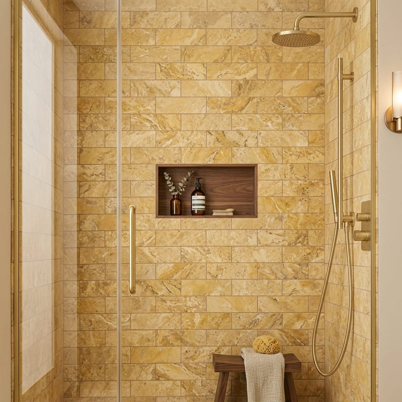 Autumn Leaves Scabos Travertine Honed 4 x 12 Colosseo Tile 4x12 — Bathroom shower wall