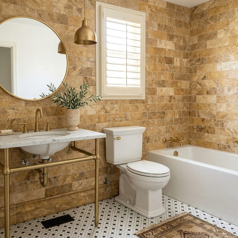 Autumn Leaves Scabos Travertine Honed 4 x 12 Colosseo Tile 4x12 — Bathroom wall