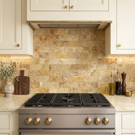 Autumn Leaves Scabos Travertine Honed 4 x 12 Colosseo Tile 4x12 — Kitchen backsplash