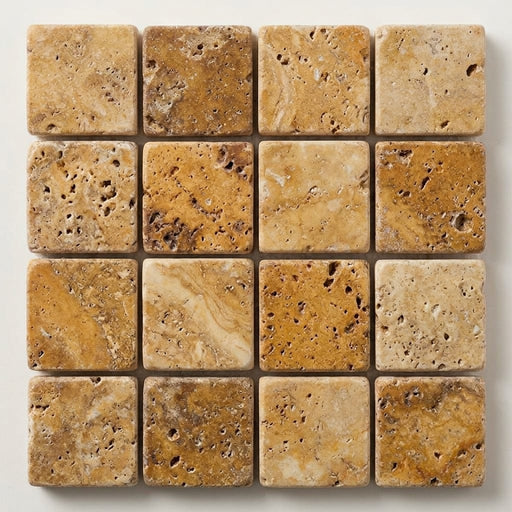 Autumn Leaves Scabos Travertine Tumbled 1 x 1 Mosaic 1x1 close-up