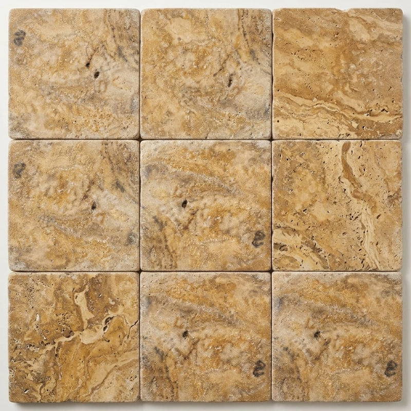 Autumn Leaves Scabos Travertine Tumbled 12 x 12 x 1.25 Paver 12x12 close-up