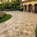 Autumn Leaves Scabos Travertine Tumbled 12 x 12 x 1.25 Paver 12x12 — Front Yard driveway