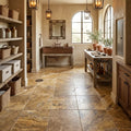 Autumn Leaves Scabos Travertine Tumbled 12 x 12 x 3/8 Cross Cut Tile 12x12 — Basement floor