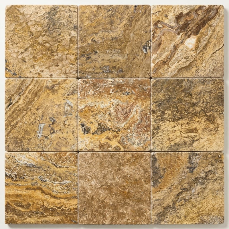 Autumn Leaves Scabos Travertine Tumbled 12 x 12 x 3/8 Cross Cut Tile 12x12 close-up