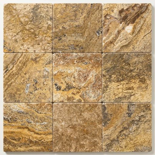 Autumn Leaves Scabos Travertine Tumbled 12 x 12 x 3/8 Cross Cut Tile 12x12 close-up