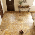 Autumn Leaves Scabos Travertine Tumbled 12 x 12 x 3/8 Cross Cut Tile 12x12 — Foyer floor