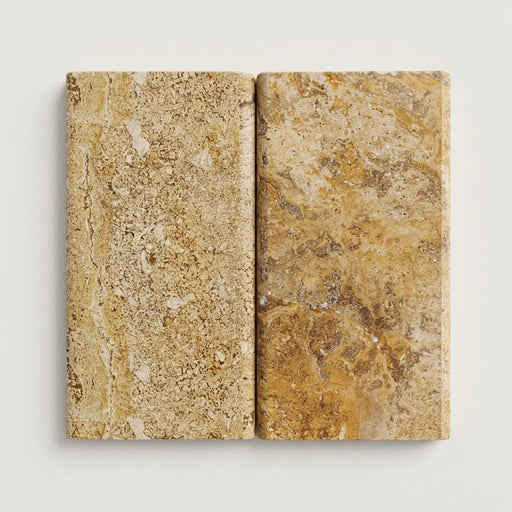 Autumn Leaves Scabos Travertine Tumbled 12 x 24 x 2 Bullnose Coping 12x24 close-up