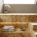 Autumn Leaves Scabos Travertine Tumbled 12 x 24 x 2 Bullnose Coping 12x24 pool coping — Spa spa overhang edge
