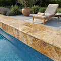 Autumn Leaves Scabos Travertine Tumbled 12 x 24 x 2 Bullnose Coping 12x24 pool coping — Swimming Pool remodel pool edge
