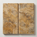 Autumn Leaves Scabos Travertine Tumbled 12 x 24 x 2 Double Bullnose Coping 12x24 close-up