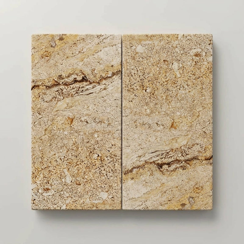 Autumn Leaves Scabos Travertine Tumbled 12 x 24 x 2 Double Modern Coping 12x24 close-up