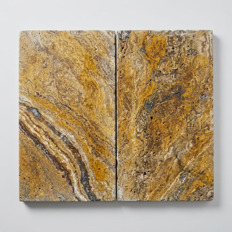 Autumn Leaves Scabos Travertine Tumbled 12 x 24 x 2 Modern Coping 12x24 close-up