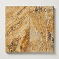 Autumn Leaves Scabos Travertine Tumbled 12x24x1.25 Bullnose Coping close-up