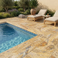 Autumn Leaves Scabos Travertine Tumbled 12x24x1.25 Bullnose Coping pool coping — Swimming Pool pool edge drop-face coping