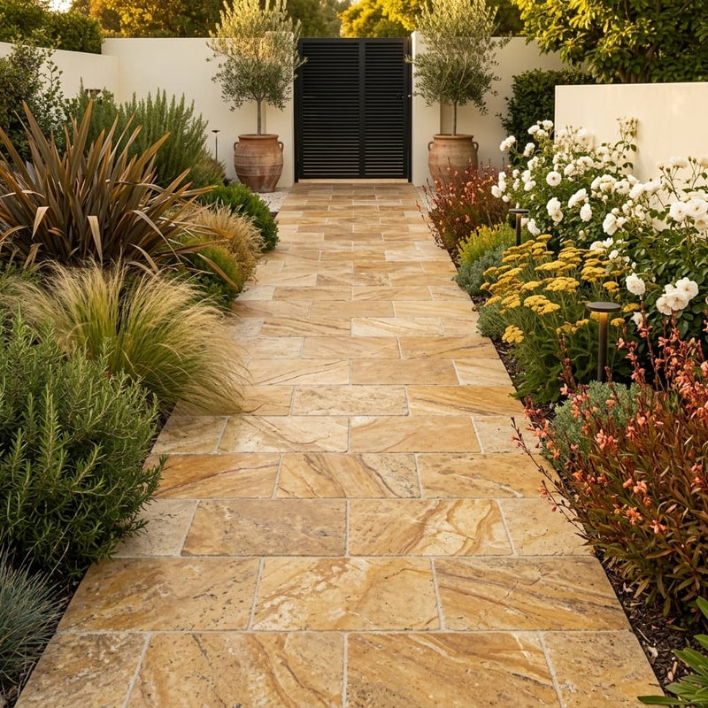 Autumn Leaves Scabos Travertine Tumbled 16 x 24 x 1.25 Paver 16x24 — Garden path