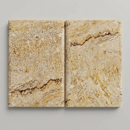 Autumn Leaves Scabos Travertine Tumbled 16 x 24 x 2 Double Bullnose Coping 16x24 close-up