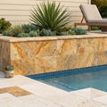Autumn Leaves Scabos Travertine Tumbled 16 x 24 x 2 Modern Coping 16x24 pool coping — Swimming Pool raised bond beam cap