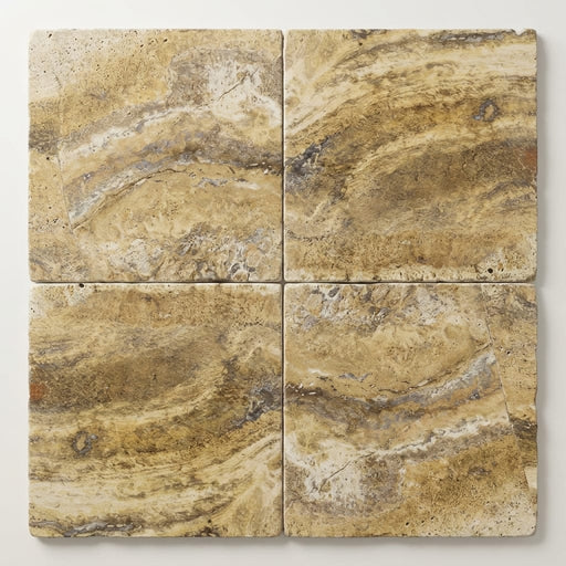 Autumn Leaves Scabos Travertine Tumbled 18 x 18 x 1/2 Cross Cut Tile 18x18 close-up